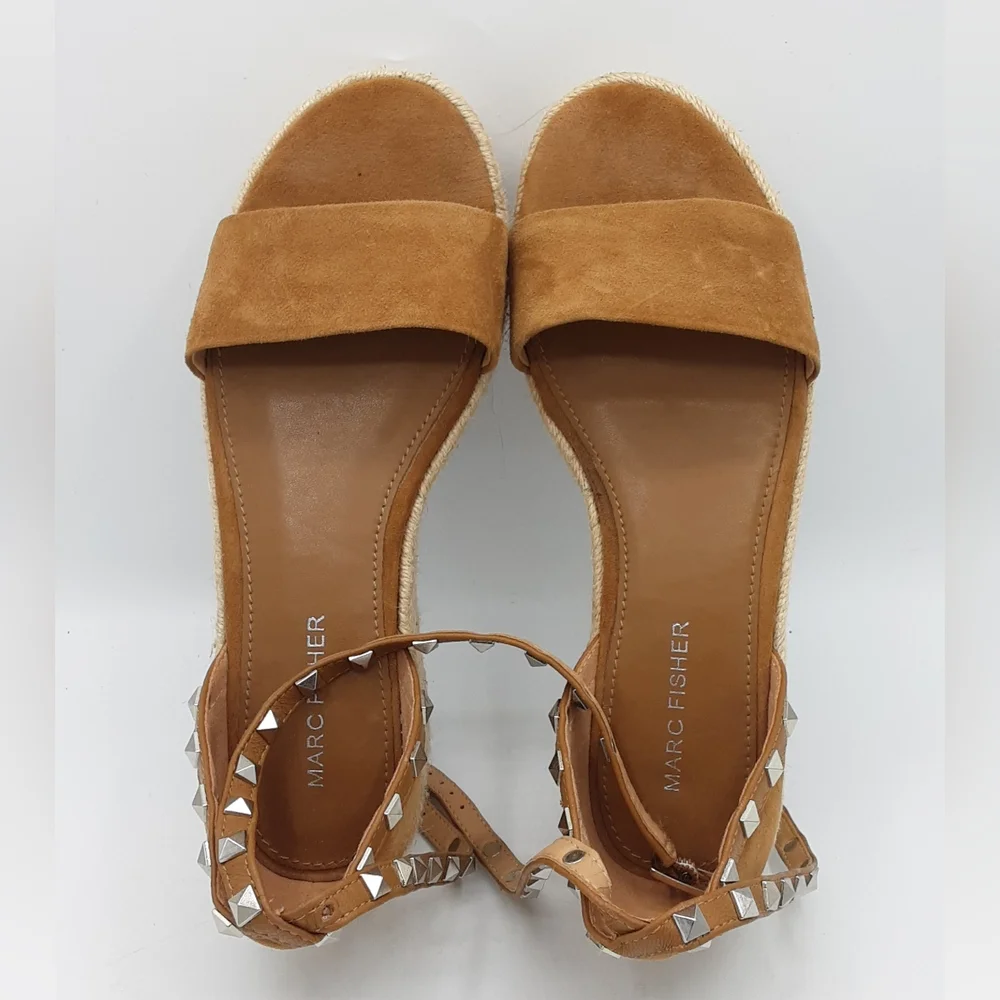 Marc Fisher Jazlyn Boho Espadrille Wedge Sandal With Studded Suede Ankle Straps.